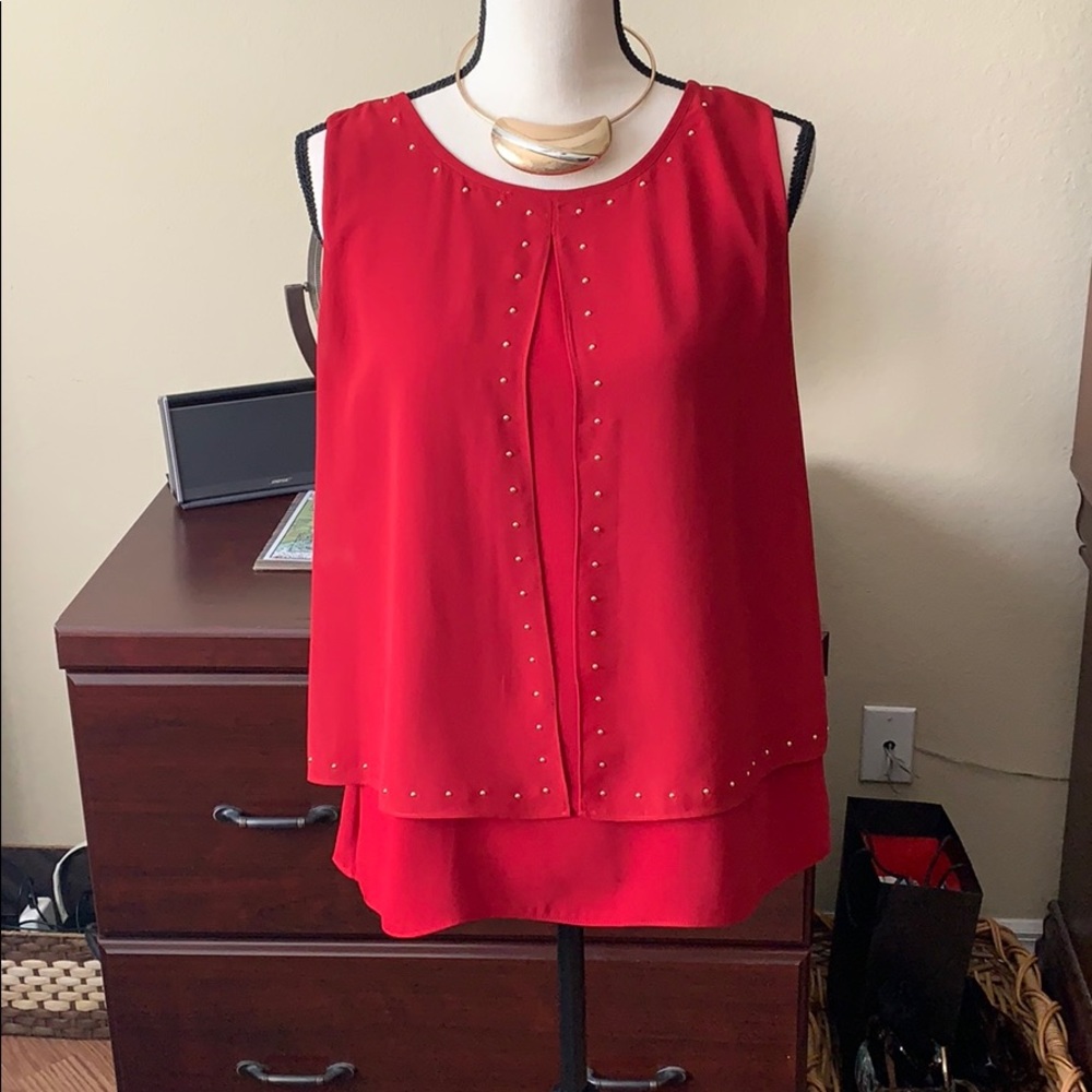Ruby red layered and grommeted flowing top